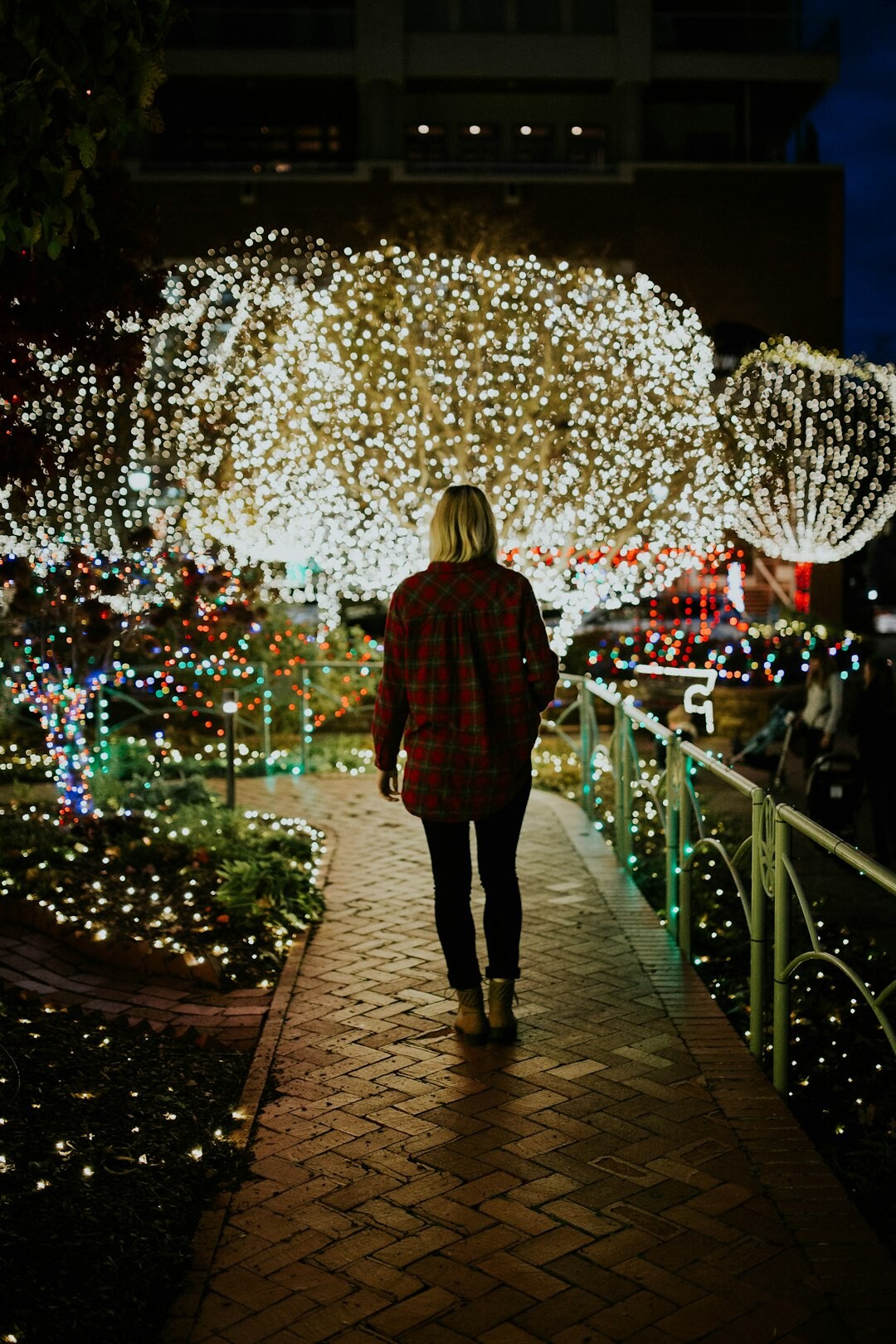 woman walking in small town